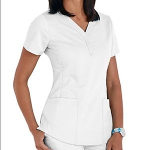 PURPLE LABEL healing hands Jane scrub top XS WHITE